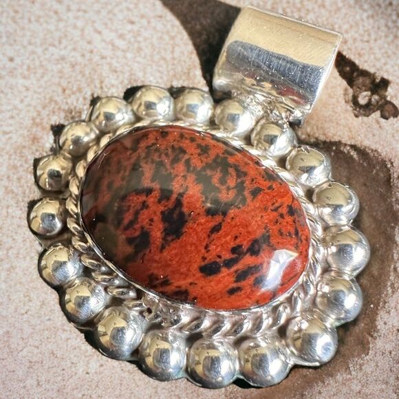 925 Oval Natural Mahogany Obsidian Gemstone
Pendant Vintage 925 Silver F… - Picture 14 of 16